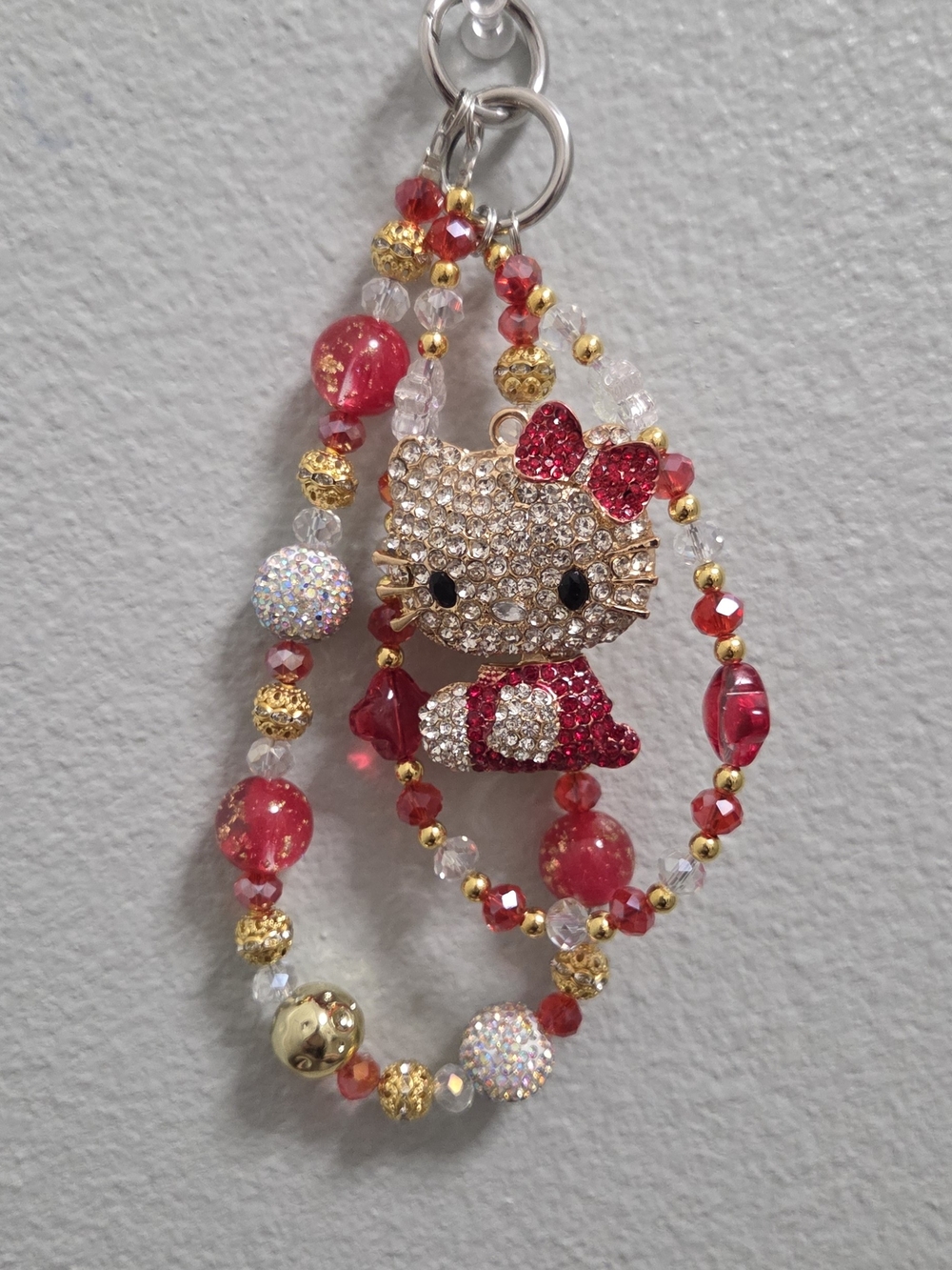 Sparkling Red Kitty Charm Necklace for Kids